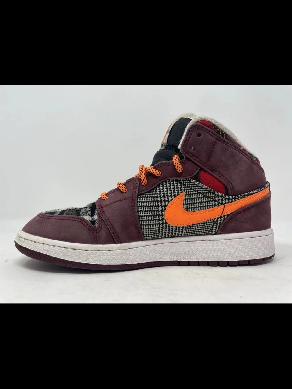 Size 5YUS - Nike Air Jordan 1 Mid Plaid Night Maroon Black White FD5460-608